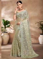 Jimmy Choo Silk Pista Green Wedding Wear Embroidery Work Saree